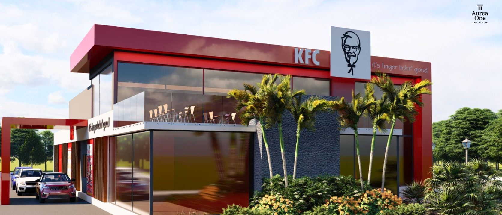Fast-food restaurant with glass facade